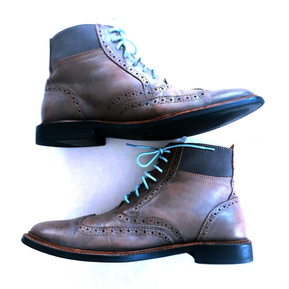 Original Penguin WT Brogue Charcoal Gray Leather Wingtip Lace Up Ankle Boots 10 - Picture 6 of 8